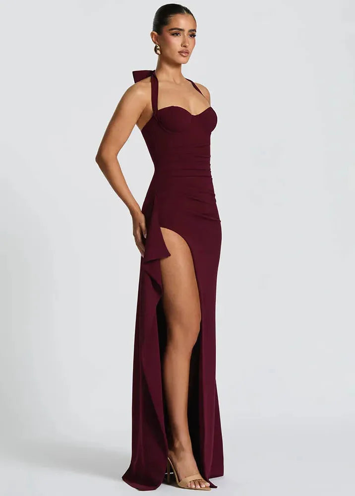 Burgundy Dress Slit Straps