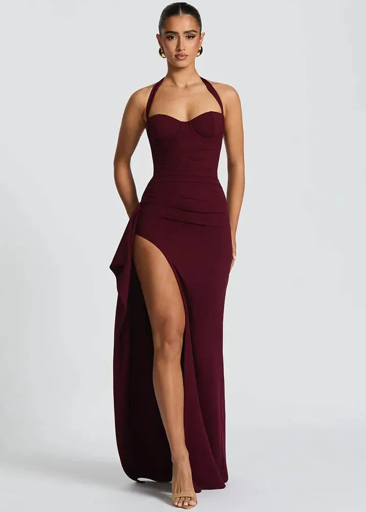 Burgundy Dress Slit Straps