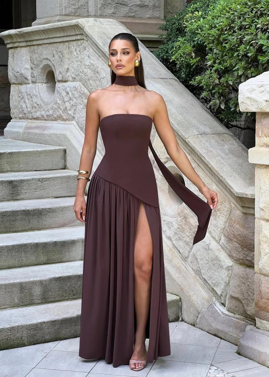 Strapless Slit Dress