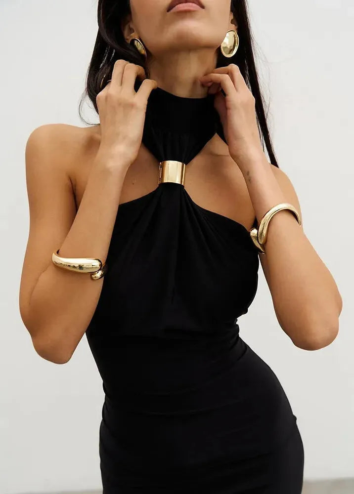 Long Black Halter Neck Evening Dress