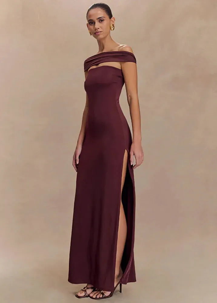Burgundy Slit Long Dress