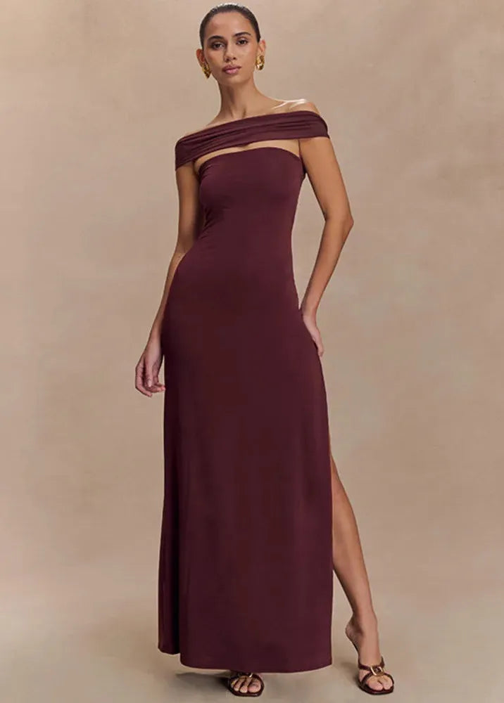 Burgundy Slit Long Dress