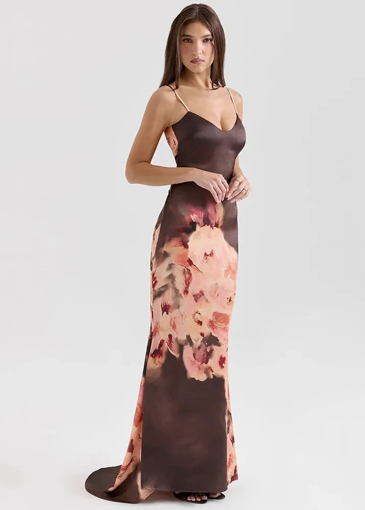 Floral Satin Long Dress