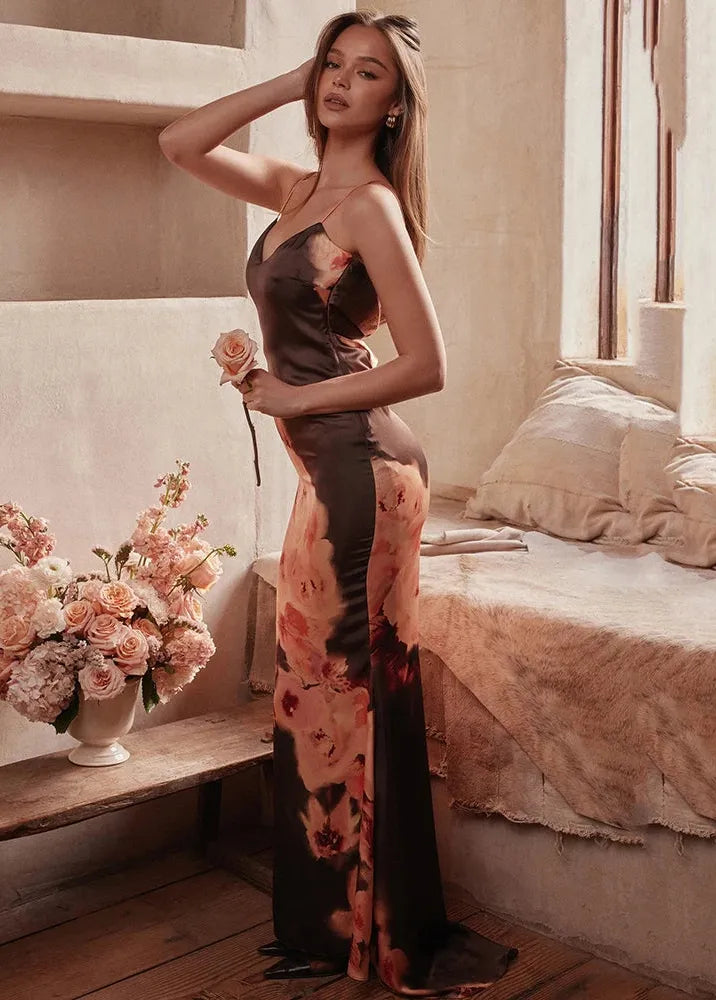 Floral Satin Long Dress