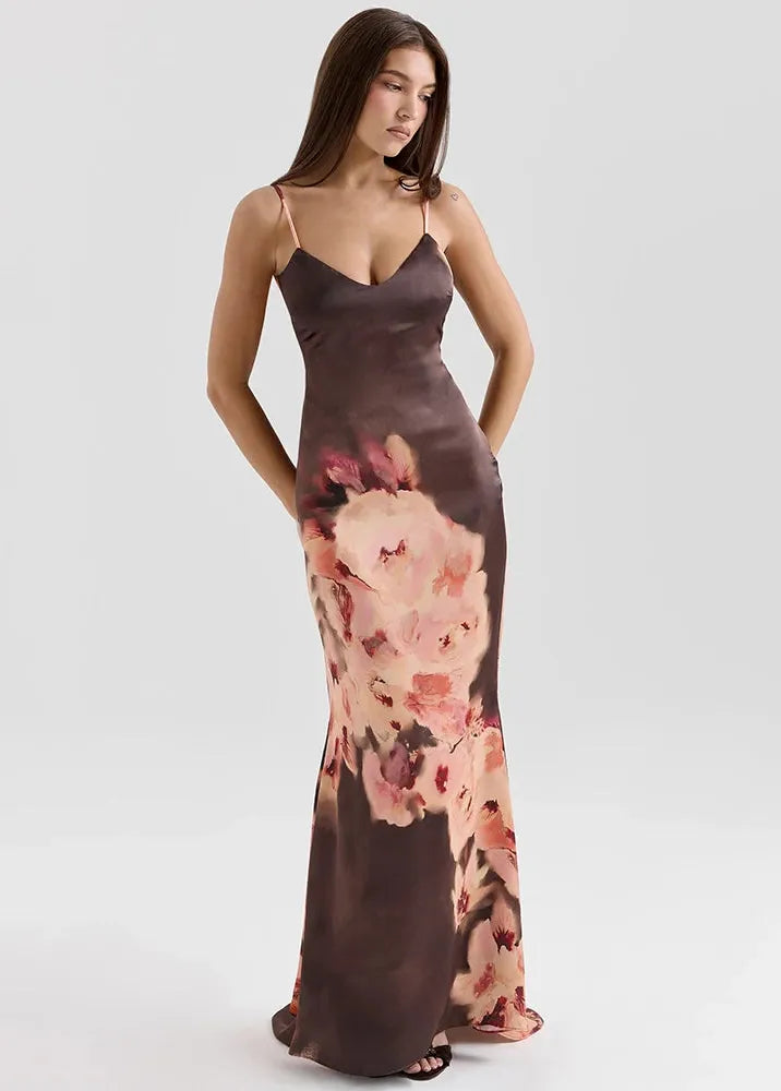 Floral Satin Long Dress