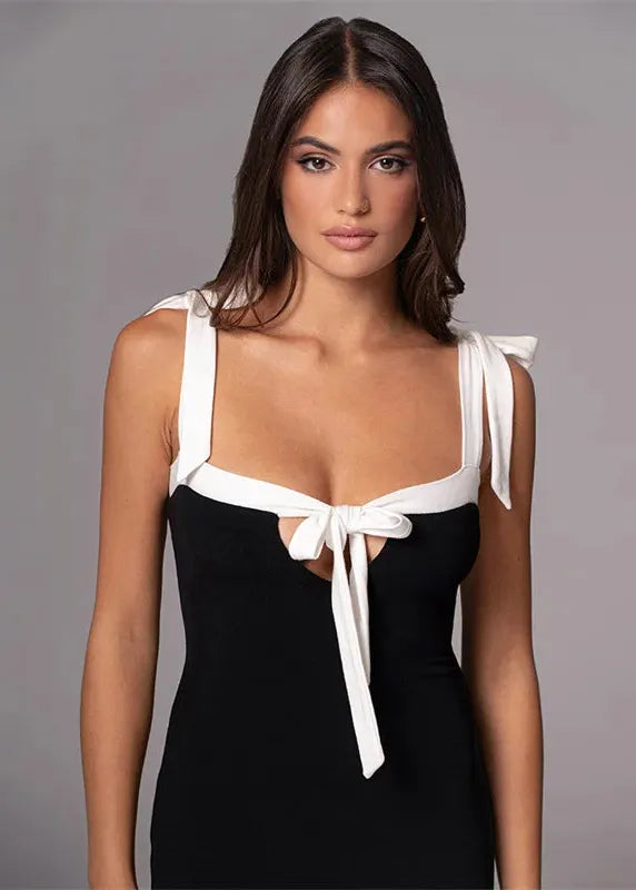 Long Black Dress With Tied Straps