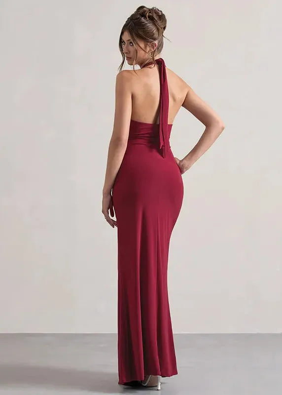 Long Red Low-Cut Dress