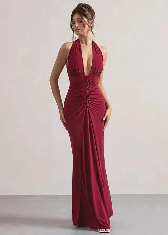 Long Red Low-Cut Dress