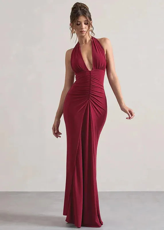 Long Red Low-Cut Dress