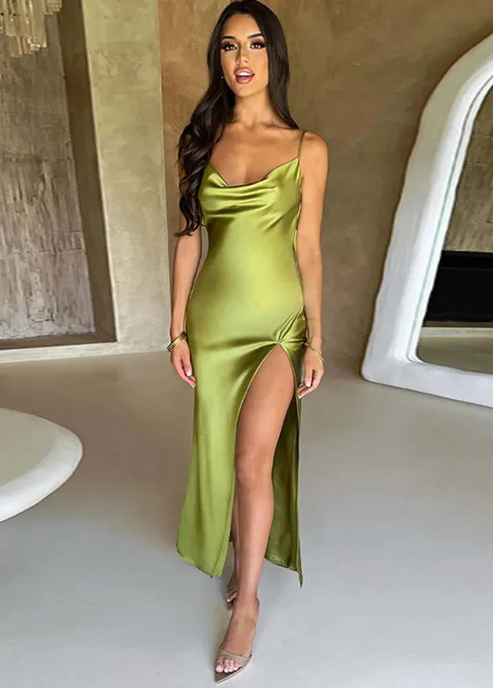 Long Satin Slit Dress