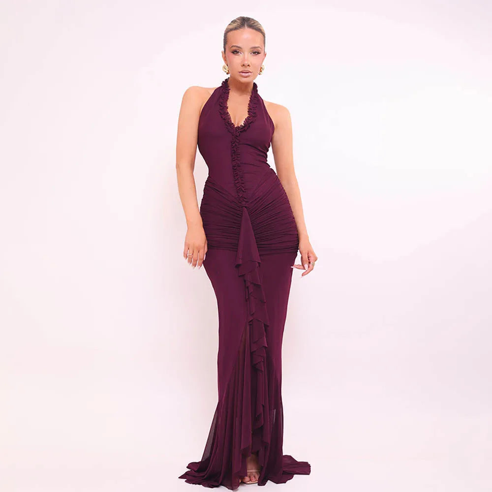 Draped Burgundy Evening Dress
