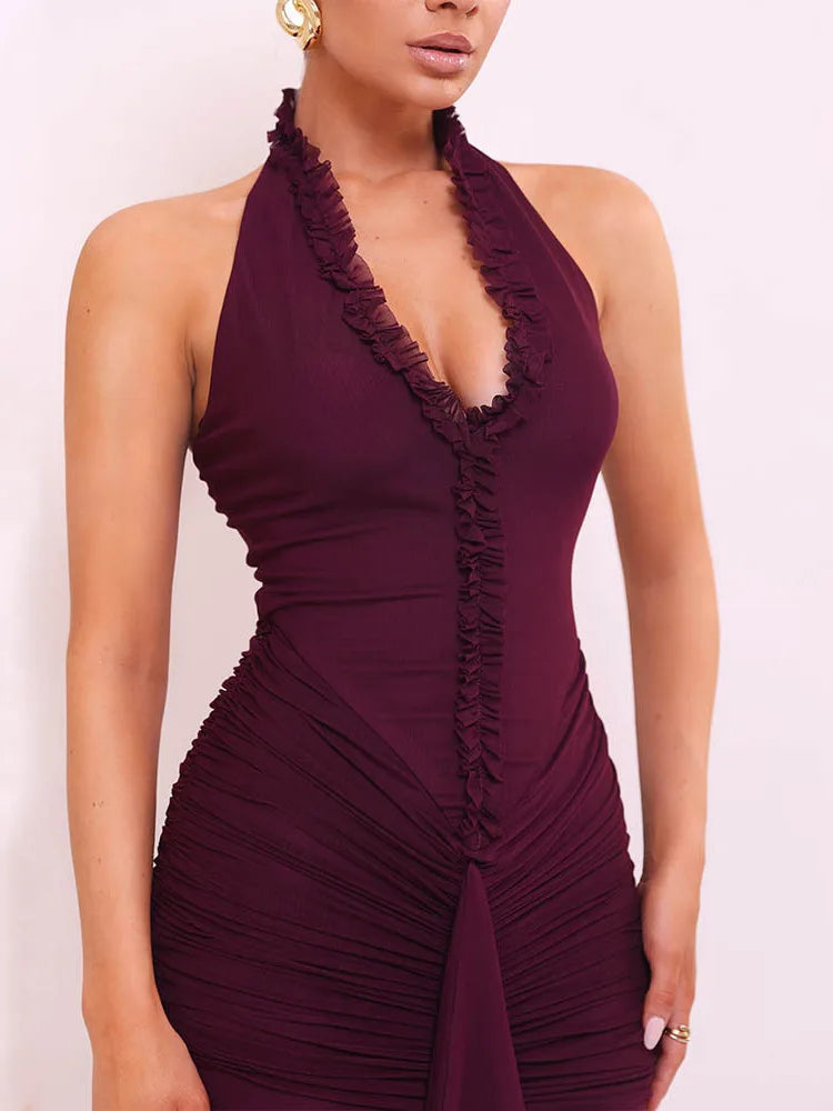 Draped Burgundy Evening Dress