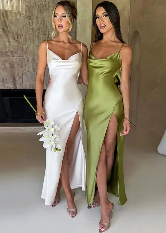 Long Satin Slit Dress