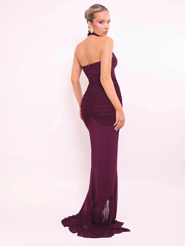 Draped Burgundy Evening Dress