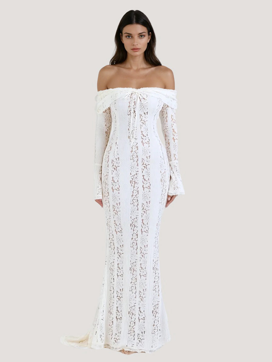Long White Lace Dress